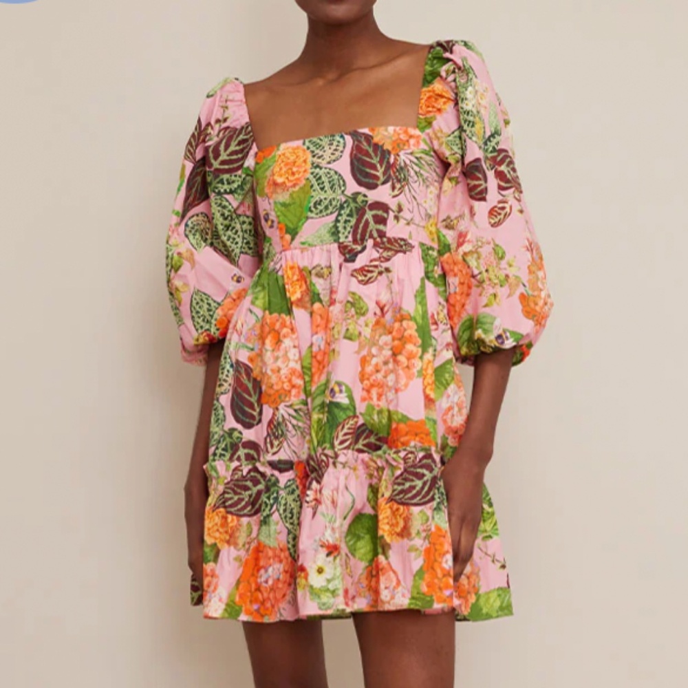 Cara Cara Pink Floral Puff-Sleeve Mini Dress